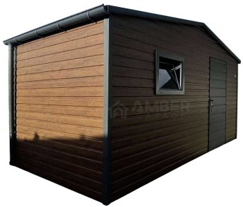 Schowek - domek ogrodowy 5x2,5m - drzwi - 2x okno - Ciemny orzech - drewnopodobny - antracyt - rynny - dach dwuspadowy AG1003