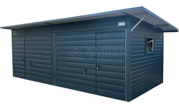 Garaż blaszany - Schowek - 6x3m 2x brama uchylna - 2x okno - 2x drzwi - antracyt - dach spad w tył AG1006