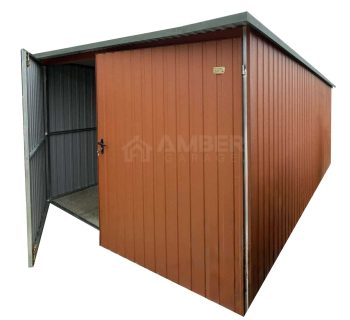 Garaż blaszany 3x6m - Brama dwuskrzydłowa - jasny brąz ( ceglasty ) - dach spad w tył AG1008