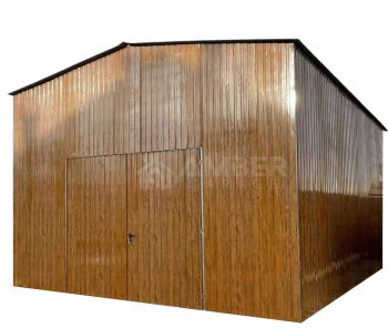 Hala blaszana - Garaż blaszany 6x6m - Brama dwuskrzydłowa - Jasny orzech- 2x okno - drewnopodobny - dach dwuspadowy AG1021