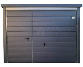 Garaż blaszany 3x5m - brama uchylna - drzwi - srebrny - antracyt - dach spad w tył AG1061