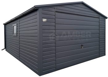 Garaż blaszany 4x7m - brama uchylna - okno - antracyt - rynny - dach dwuspadowy AG1067