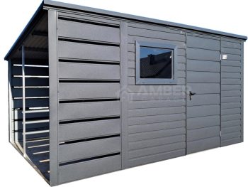 Schowek - domek ogrodowy 2,5x2m + wiata 1m - drzwi - okno - antracyt  - dach spad w tył  AG1080