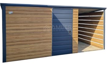 Schowek - domek ogrodowy 3x2m + wiata 1,5m - drzwi - winchester - drewnopodobny - dach spad w tył AG1084