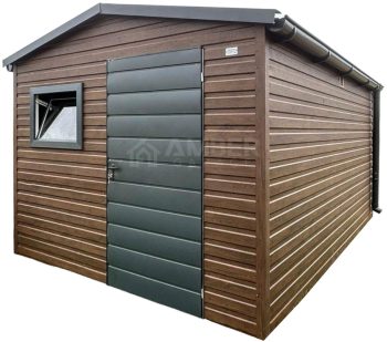 Schowek - domek ogrodowy 2,7x3,5m - drzwi - okno - ciemny orzech - drewnopodobny - dach dwuspadowy - rynny AG1125