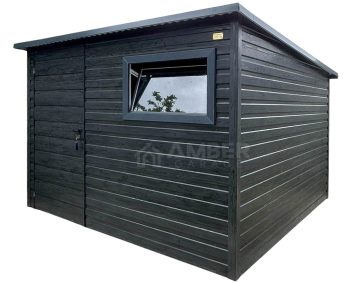 Schowek - domek ogrodowy 3x2m - drzwi - okno - sosna norweska - drewnopodobny - dach spad w tył - rynna AG1131