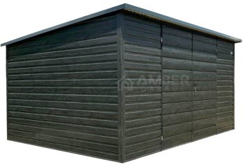 Schowek - domek ogrodowy 4x3m - brama dwuskrzydłowa - okno - sosna norweska - drewnopodobny - dach spad w tył - rynna AG1134