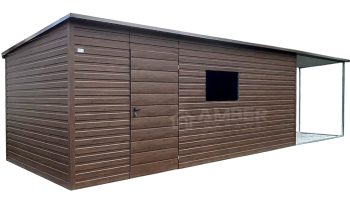 Schowek - domek ogrodowy 6x3m - wiata 3m - drzwi - otwór na okno - ciemny orzech - drewnopodobny - dach spad w bok AG1136