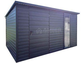 Schowek - Domek 3,5x2m - drzwi - okno - antracyt - rynna - dach spad w tył AG1140
