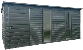 Schowek - Domek 5x2m - drzwi - 2x okno - antracyt - spad w tył AG1142