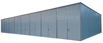 Hala blaszana 24x8m - 8x brama dwuskrzydłowa - biały - dach spad w tył AG1180