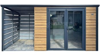 Schowek - domek ogrodowy 3,5x2m - wiata 2m - drzwi PCV - winchester - drewnopodobny - dach spad w tył AG1182