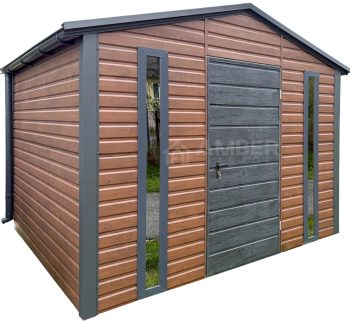Schowek - domek ogrodowy 3x3m - drzwi - 2x okno - ciemny orzech - drewnopodobny - rynny - dach dwuspadowy AG1183