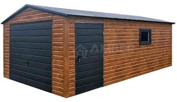 Garaż blaszany 4x6m - brama uchylna - drzwi - okno - jasny orzech - drewnopodobny - dach dwuspadowy AG1193