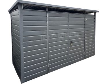 Szafa ogrodowa - schowek - 3,5x1,5m - brama dwuskrzydłowa - antracyt - dach spad w tył AG1234