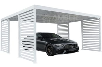 Carport PREMIUM - Wiata samochodowa zabudowana - 5,5x5 - biały / ocynk AG1243