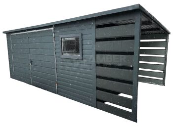 Domek Ogrodowy - Schowek Blaszany 5x3 + Wiata - okno - drzwi - Antracyt - dach Spad w tył AG532