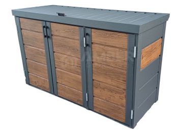 Zabudowa koszy na śmieci - wiata śmietnikowa - obudowa kubłów - 177x65x110 cm - 3x120L - antracyt + ciemny orzech AG598