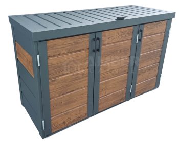 Zabudowa koszy na śmieci - wiata śmietnikowa - obudowa kubłów - 177x65x110 cm - 3x120L - antracyt + ciemny orzech AG599