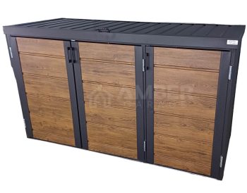 Zabudowa koszy na śmieci - wiata śmietnikowa - obudowa kubłów - 207x80x120 cm - 3x240L - antracyt + ciemny orzech AG604
