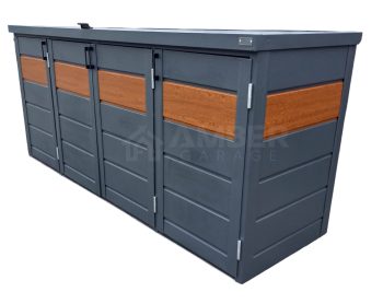 Zabudowa koszy na śmieci - wiata śmietnikowa - obudowa kubłów - 275x80x120 cm - 4x240L - antracyt + złoty dąb AG606