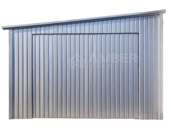 Garaż Blaszany 4,5x9m - Brama Uchylna - drzwi - Srebrny - Dach Spad w bok AG705