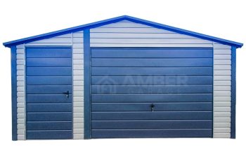 Garaż Blaszany 5x6m Brama Uchylna - Drzwi - Antracyt - Srebrny - Rynny - Dach Dwuspadowy AG707