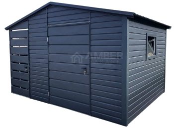 Schowek - Domek Ogrodowy 2,5x2,5m + Wiata 0,9x2,5m - Okno - Drzwi - Antracyt - Dach Dwuspadowy  AG711