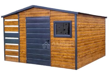 Schowek - Domek Ogrodowy 2,5x2,5m + Wiata 1m - Drzwi - Okno - Jasny Orzech - drewnopodobny - Antracyt - Dach Dwuspadowy AG712