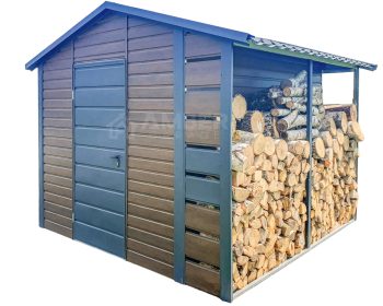 Schowek - Domek Ogrodowy 2,5x3m + Wiata 0,5m - Drewutnia - Ciemny Orzech - Antracyt - Drewnopodobny - Dach Dwuspadowy AG731