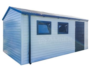 Schowek - Domek Ogrodowy 4x5m - Drzwi - 2x Okno - Biały - Antracyt - Rynny - Dach dwuspadowy AG736