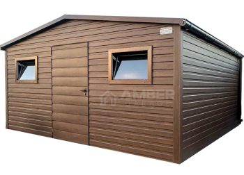 Schowek - Domek Ogrodowy 5x4m - Drzwi -2x okno - Ciemny Orzech - Drewnopodobny - Rynny - Dach Dwuspad AG778