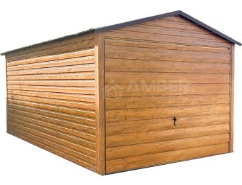 Garaż Blaszany 3x5m - Brama Uchylna - Jasny orzech - Drewnopodobny - Dach Dwuspadowy AG782
