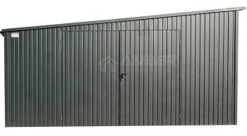 Garaż blaszany - Schowek 6x3m - Brama dwuskrzydłowa - antracyt - rynny - dach spad bok AG852