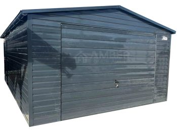 Garaż blaszany 4,5x6m - Brama uchylna - antyracyt - rynny - dach dwuspadowy AG854