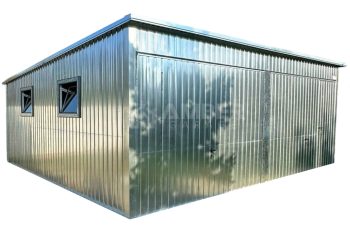 Garaż blaszany 6x6m - 2x brama uchylna - 2x okno - drzwi - ocynk - dach spad w tył AG859