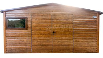 Schowek - Domek ogrodowy - 5x2,5m - Brama Dwuskrzydłowa - Okno - Jasny orzech - Drewnopodobny - Rynny - Dach dwuspadowy AG863
