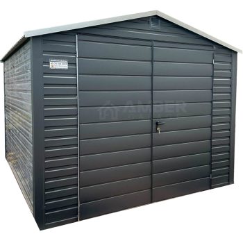 Schowek - Domek ogrodowy 3x3m - Brama dwuskrzydłowa - antracyt - dach dwuspadowy AG867