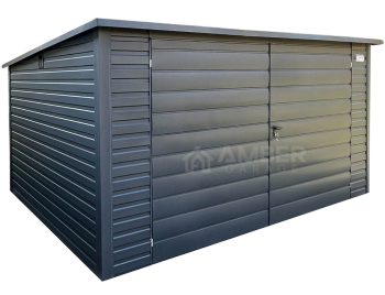 Schowek - Domek ogrodowy 4x3m - Brama dwuskrzydłowa - antracyt - dach spad w tył AG868