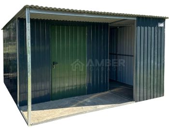 Schowek - Wiata - Domek ogrodowy 2,5x4m + wiata 1,5m - drzwi - antracyt - spad w tył AG870
