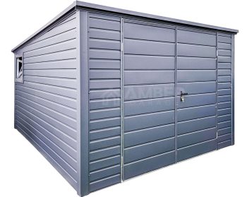 Schowek - Domek ogrodowy 3x4m - Brama dwuskrzydłowa - okno - antracyt - dach spad w tył AG887