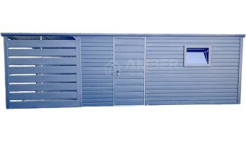 Schowek - Domek ogrodowy 4,5x2,5m + wiata 2m - Drzwi - Okno - antracyt - dach spad w tył AG889
