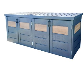 Zabudowa koszy na śmieci - wiata śmietnikowa - obudowa kubłów - 235x65x110 cm - 4x120L - antracyt + jasny orzech AG956