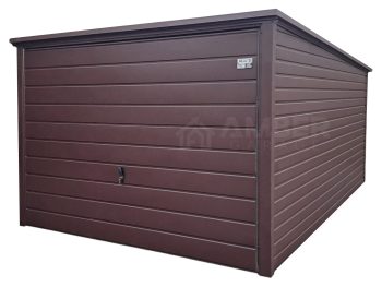 Garaż blaszany 3x5m - Brama uchylna - ciemny brąz - dach spad w tył AG975