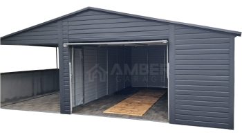 Garaż blaszany 5x6m + wiata 4m - Brama uchylna - antracyt - dach dwuspadowy AG977