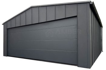 Garaż blaszany Premium 6x5,8 - Brama segmntowa - drzwi - okno - rynny - antracyt - Blacha na Rąbek - dach dwuspadowy AG1095