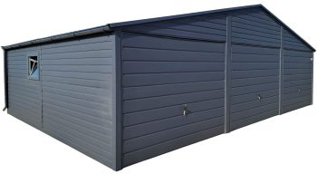 Garaż blaszany 9x6m - 3x Brama uchylna - okno - antracyt - rynny - dach dwuspadowy AG1055