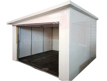 Garaż ocieplony z płyty warstwowej 3x3m - brama uchylna - biały - płyta warstwowa - dach spad w bok AG1239