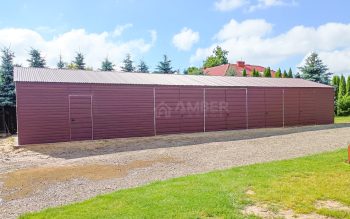 Hala - Garaż Blaszany 20x6m - 4x Brama dwuskrzydłowa - Drzwi - Ciemny Brąz - Dach Dwuspadowy AG692