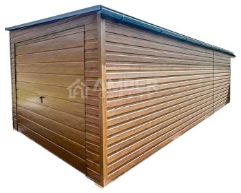 Garaż Blaszany 3,5x8m + Wiata 1m - Brama Uchylna - Drzwi - Rynny - Złoty Dąb - Drewnopodobny - Dach spad w bok AG697